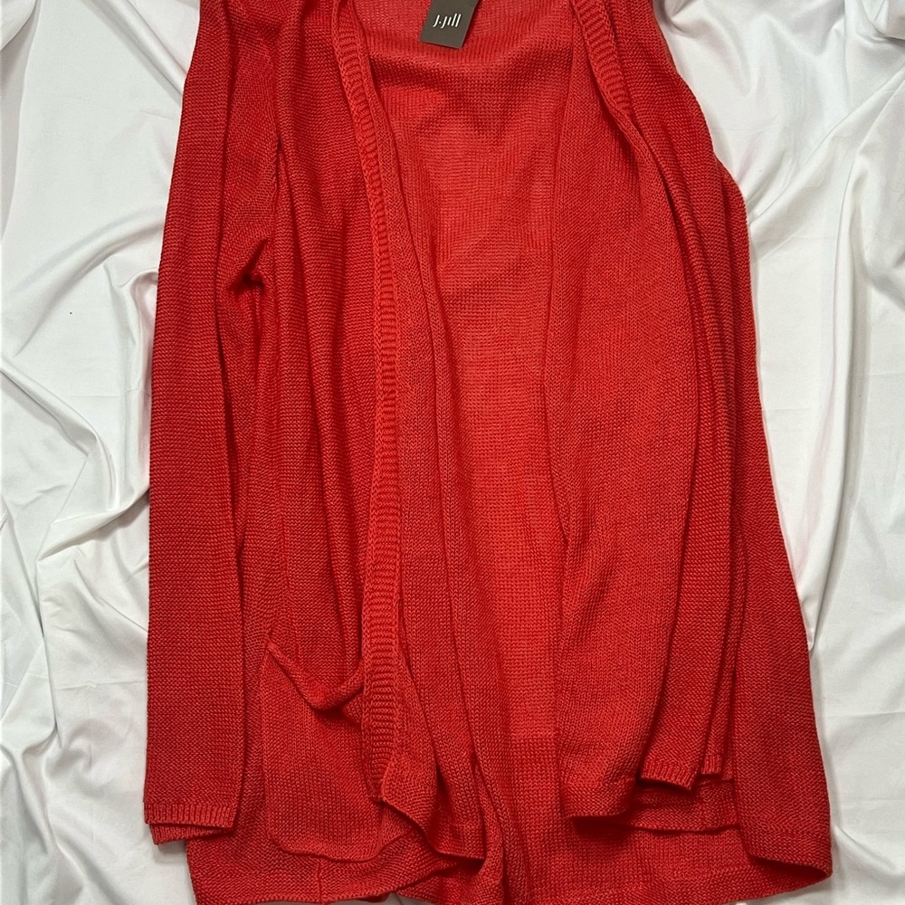 J. Jill Red Open-Front Light Weight Knit Cardigan